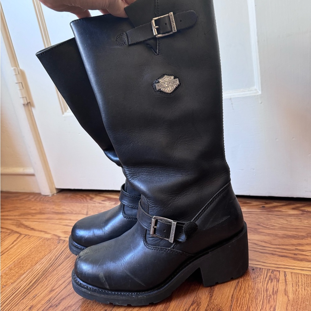 Harley Davidson Tall Biker Chunky Heels Riding Boots size 9